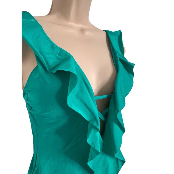 Becca One Piece Size Medium Removable Padded Swimsuit Green NWT Ruffle V- Neck - Picture 2 of 8